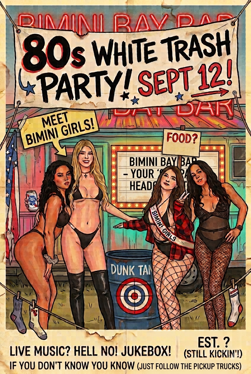 Bimini Bay Bar 80s White Trash Party poster